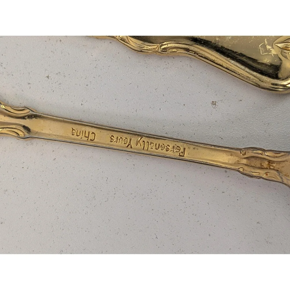 Personally Yours Gold Plated Spoons Set‎ Of 6 Stainless Flatware Ornate Scroll